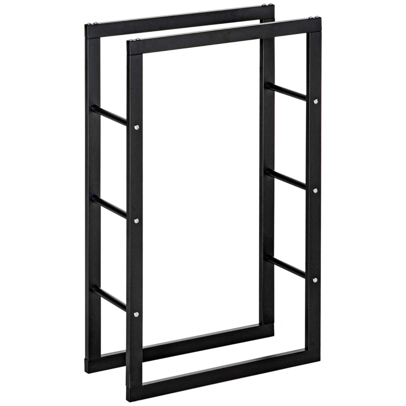 Tall Metal Firewood Log Holder Rack - Indoor Outdoor Fireplace Wood Storage Shelf, Rust-Resistant, Black, 60W x 25D x 100H cm
