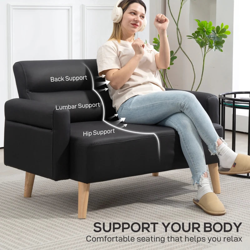 Compact Black Faux Leather 2-Seater Sofa for Stylish Living Rooms