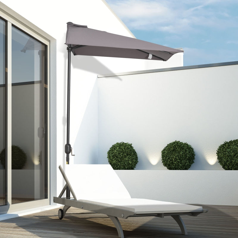 Grey Half Round Balcony Parasol with Crank Handle (2.3m) - Base Not Included