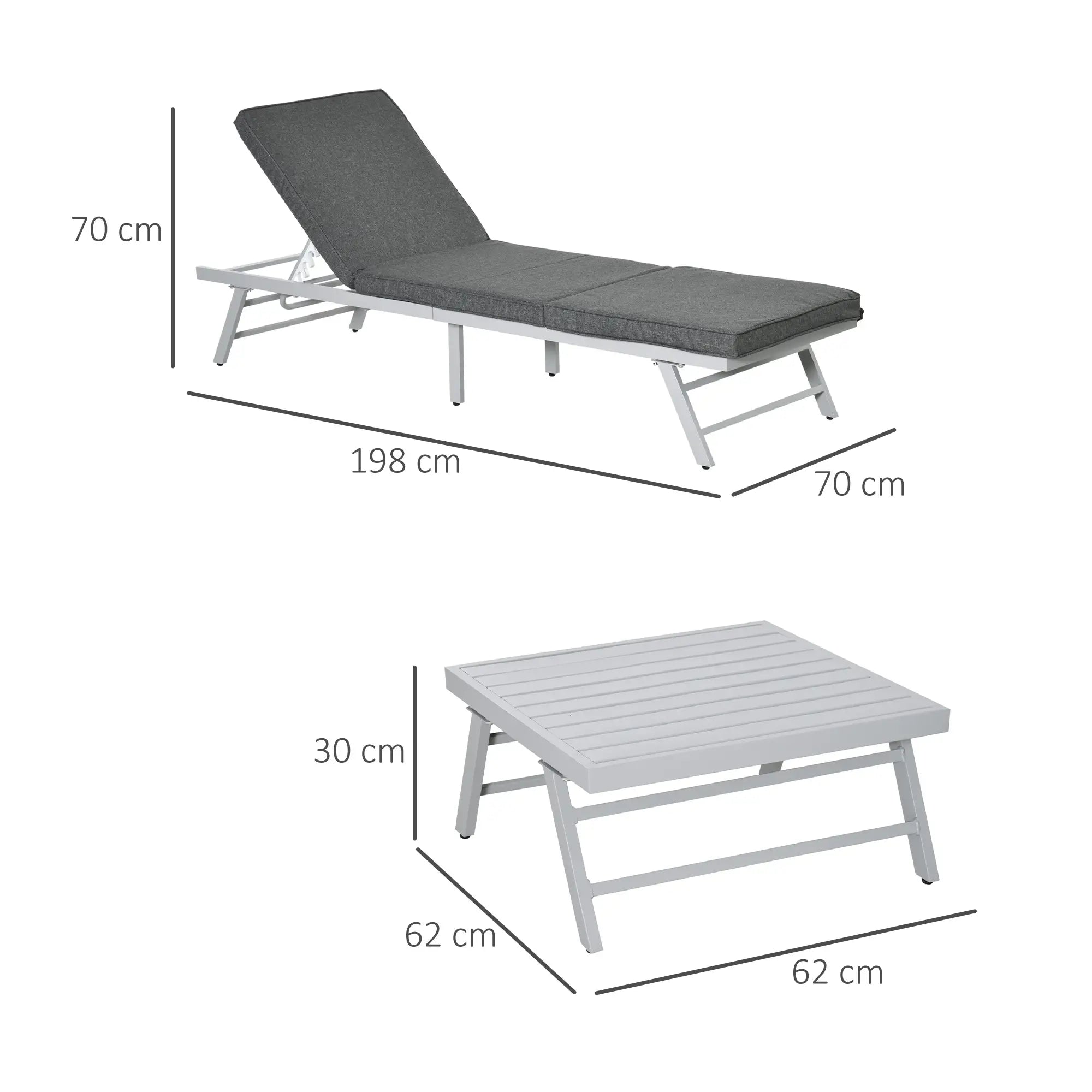 Grey Metal Garden Furniture Set With Slatted Top Table