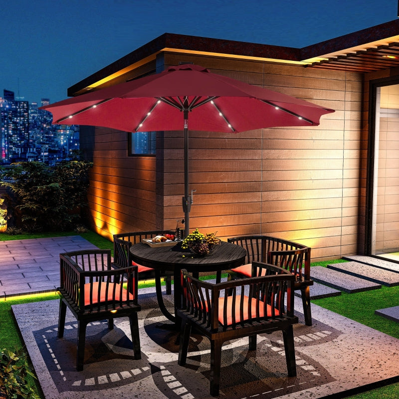 Red Solar LED Light Patio Umbrella with Hand Crank