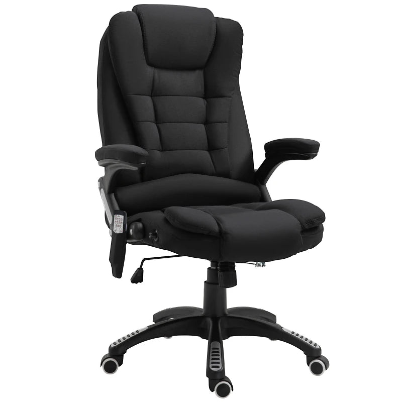 Vinsetto Heated Massage Recliner Chair - 6 Massage Points, 360° Swivel, Linen-Feel Fabric, Black Office Chair