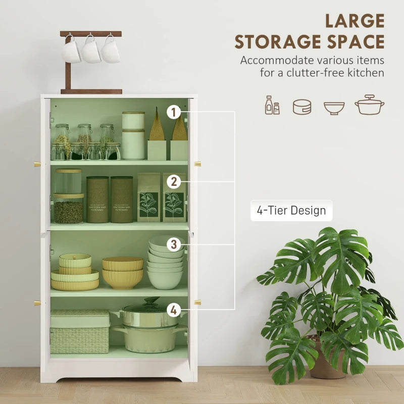 4-Door White Kitchen Storage Cabinet with Adjustable Shelves - Stylish & Functional Organization Solution for Your Home