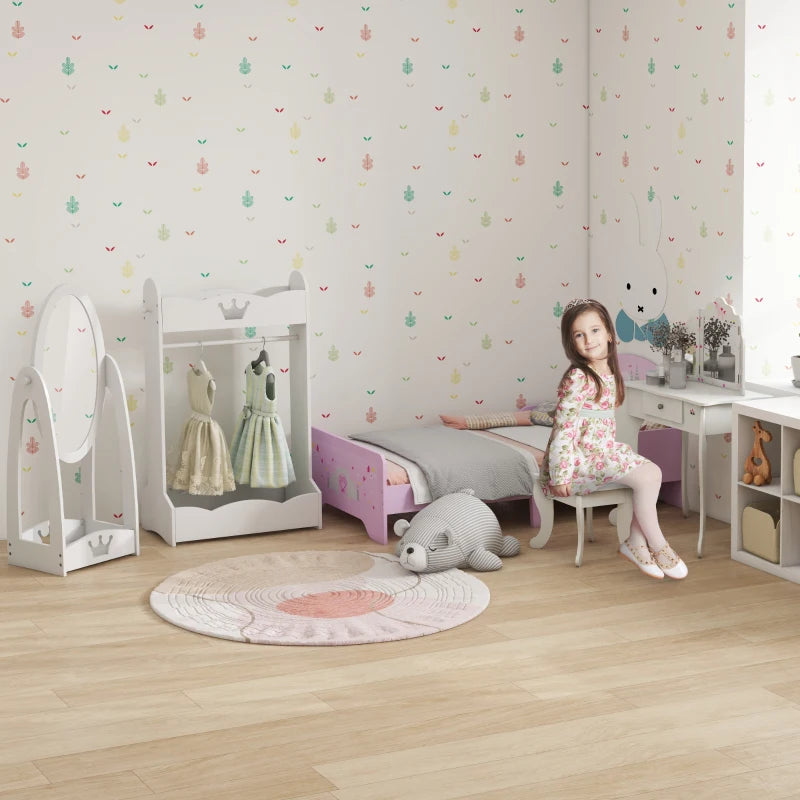 Kids Vanity Table Set with Tri-Folding Mirror and Stool Makeup Dressing Table with Drawer White