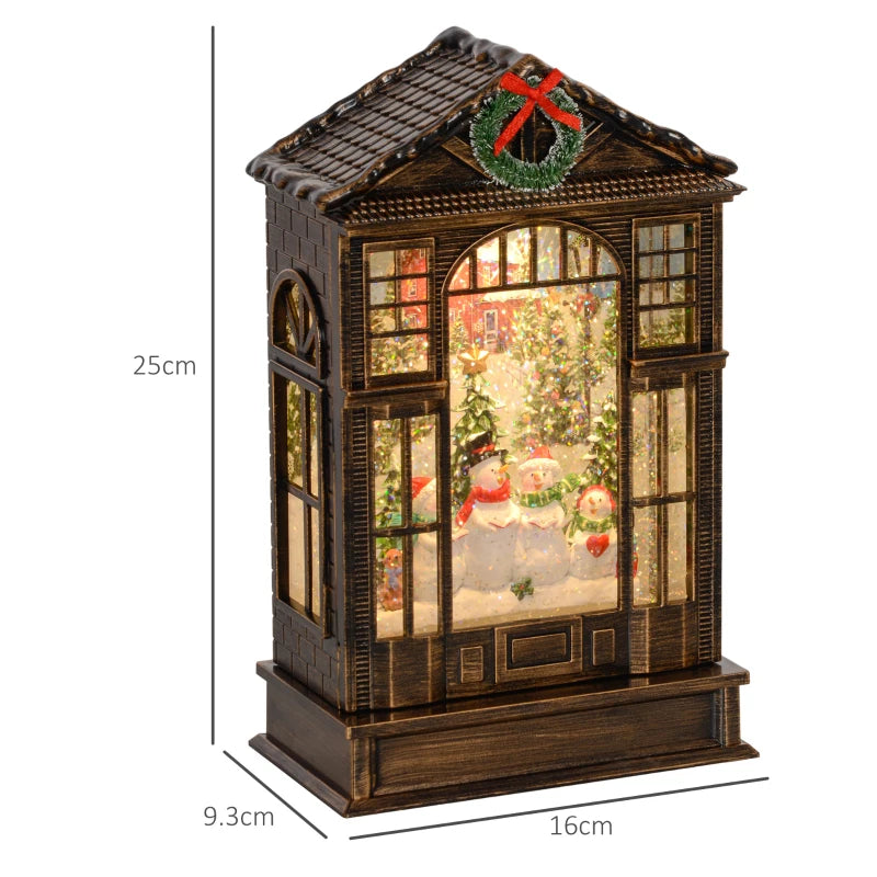 Bronze Tone Christmas Snow Globe Lantern with Lights - Musical Glitter Swirling Decoration, Battery Operated Holiday Gift