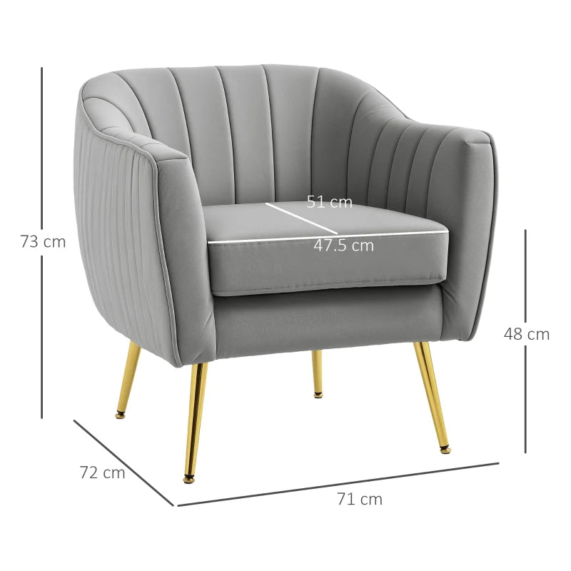 Velvet-Feel Shell Back Accent Chair in Grey for Stylish Home Decor