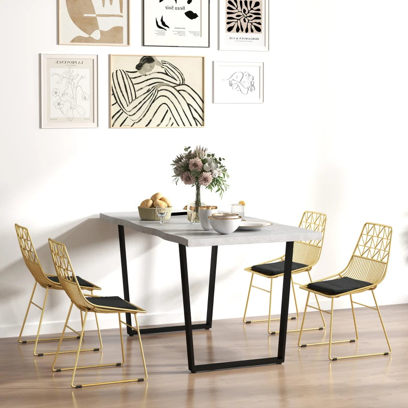 Luxurious Set of 4 Dining Chairs - Metal Wire Kitchen Chairs with Velvet Cushions, Cut-out Back & Gold Steel Frame