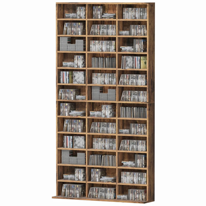 Rustic Brown CD Storage Unit with Adjustable Shelves - 102 x 195 cm - Stylish Media Organizer for Home