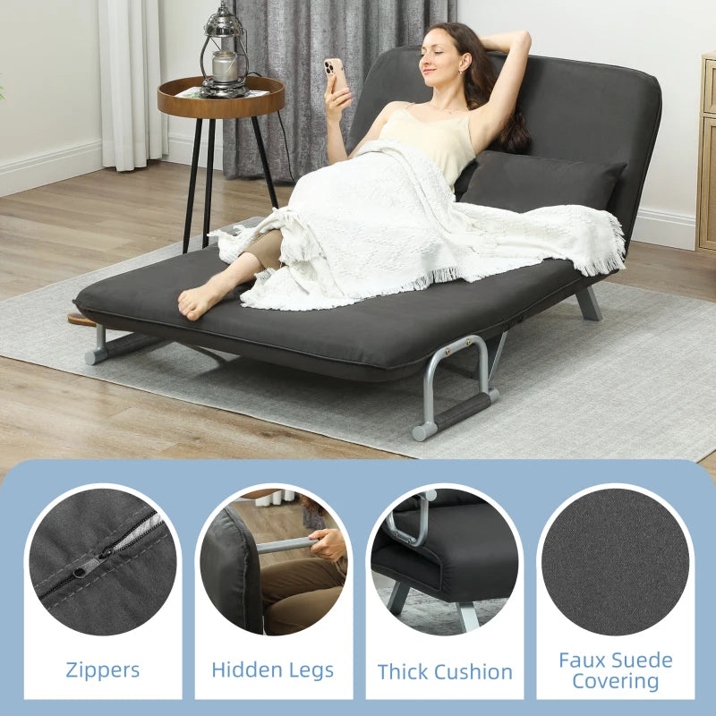 Charcoal Grey Two-Seater Click-Clack Sofa Bed for Stylish Living Spaces