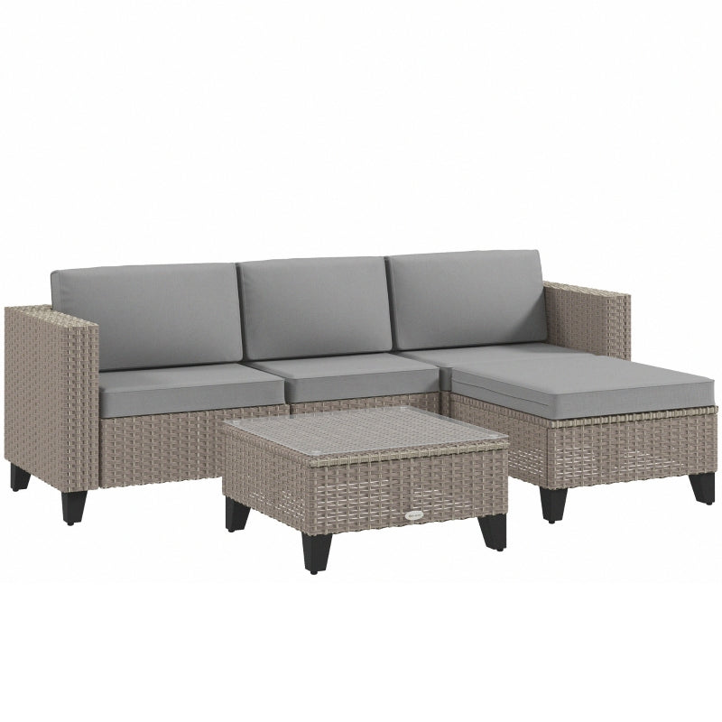 5-Piece Rattan Patio Furniture Set with Corner Sofa, Footstools, Coffee Table
