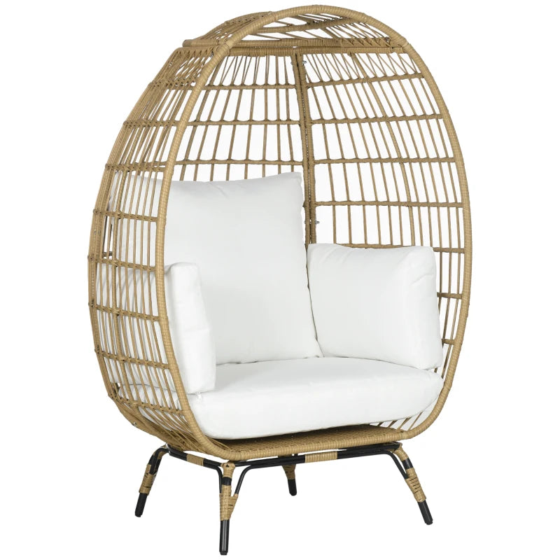 Khaki Rattan Teardrop Egg Chair with Padded Cushions