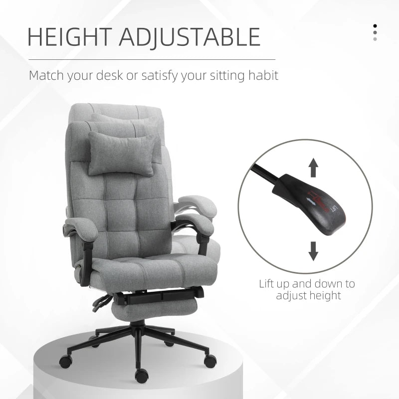Vinsetto Ergonomic Office Chair with Footrest, Armrests, Lumbar Support & Headrest - Light Grey Comfort for Home & Office