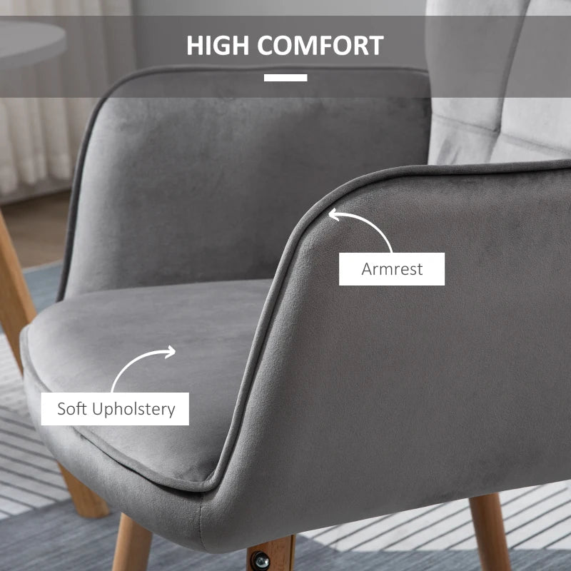 Stylish Velvet-Touch Tufted Wingback Armchair Set of 2 for Modern Lounge and Leisure Spaces in Grey