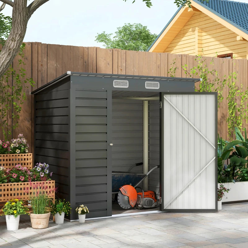 Durable 4x6ft Galvanized Metal Garden Shed with Lock