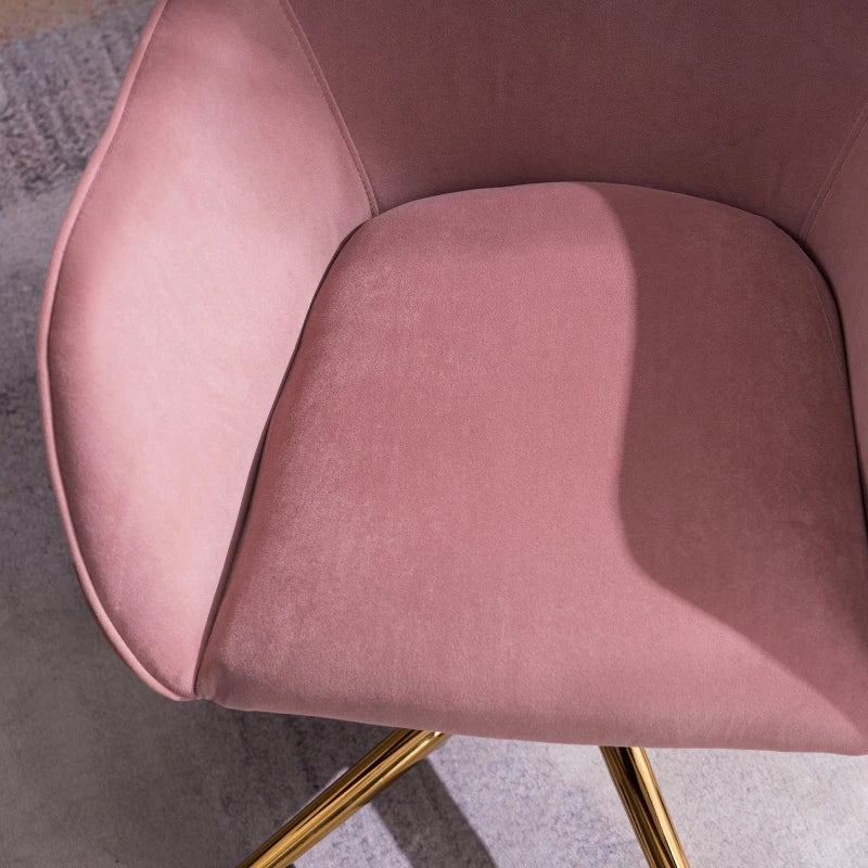 Elegant Pink Velvet Swivel Office Chair with Gold Legs and Ergonomic Backrest, Adjustable Height, 58x58x86 cm