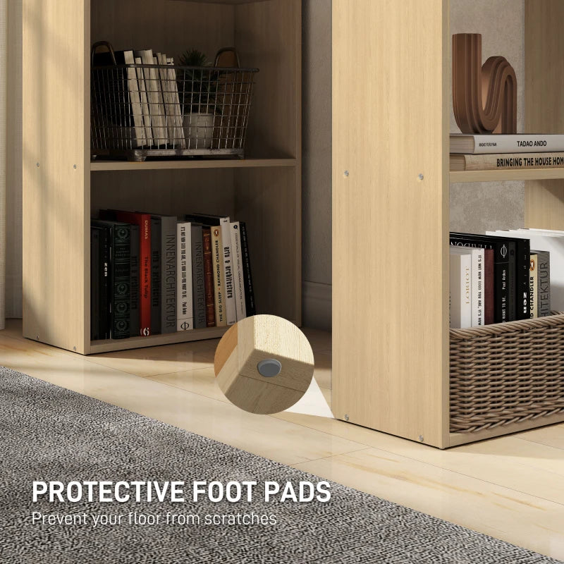 120cm Wooden Computer Desk with 6-Tier Bookshelves - Home Office Laptop Table, Study Writing Workstation in Natural Wood