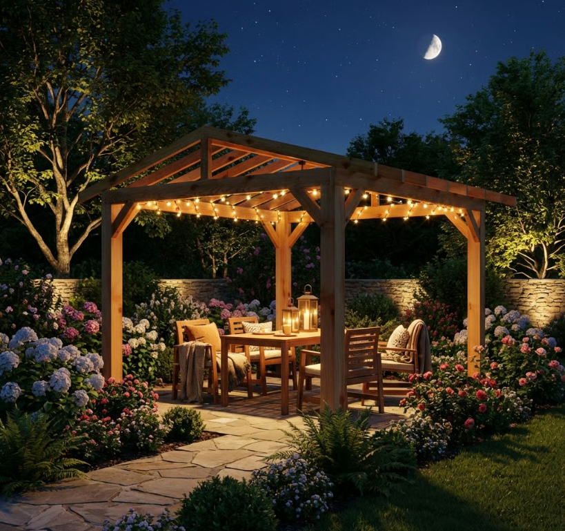 Ruby Cedar Pergola with Open Roof – No Overhang Design