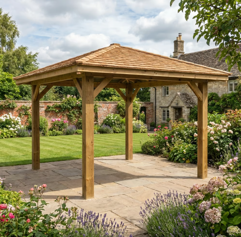 Ruby Wooden 4 Pitch Gazebo with Cedar Shingle Roof – Classic Garden Shelter