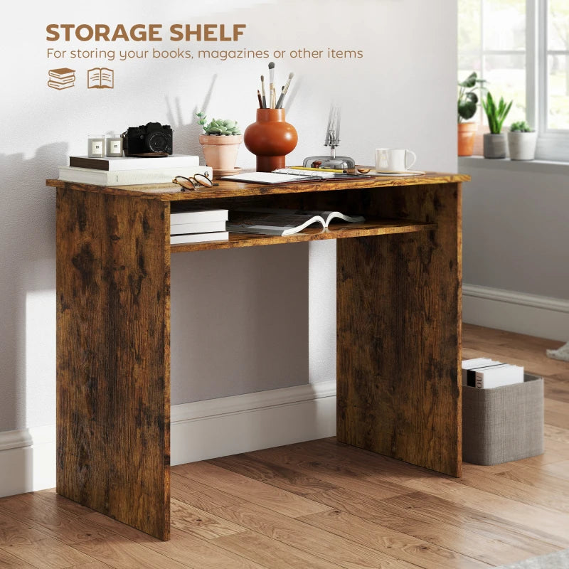 Stylish Boxy Work Desk with Shelf - Modern Wood-Effect Home Office Furniture for Productive Workspaces