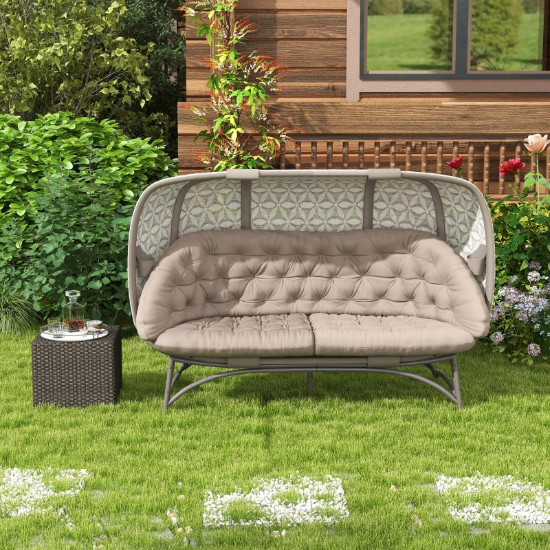 Sand Brown Folding Outdoor Egg Chair, 3 Seater Garden Furniture with Flower Pattern