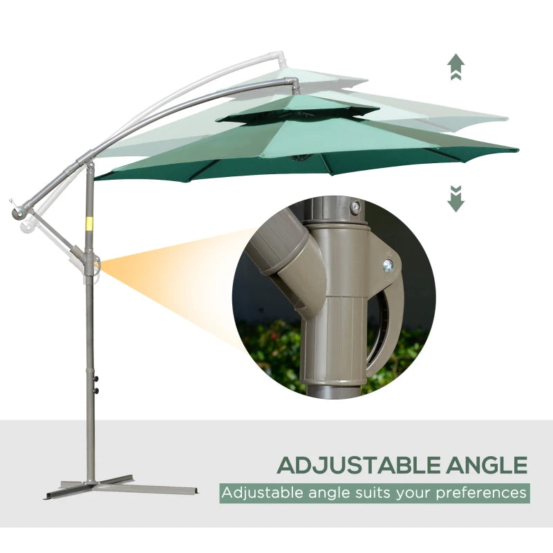 Green Double Tier Cantilever Patio Umbrella with Crank Handle