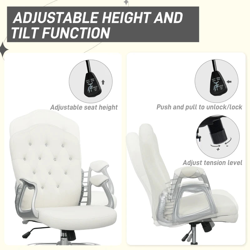 Vinsetto Cream Velvet-Feel Office Chair with Diamante Back - Stylish Ergonomic Design for Home & Office