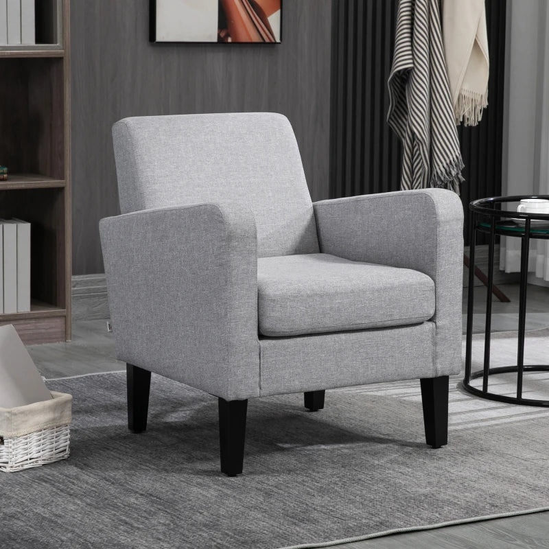 Modern Upholstered Accent Chairs with Rubber Wood Legs - Stylish Armchairs for Living Room and Bedroom in Light Grey