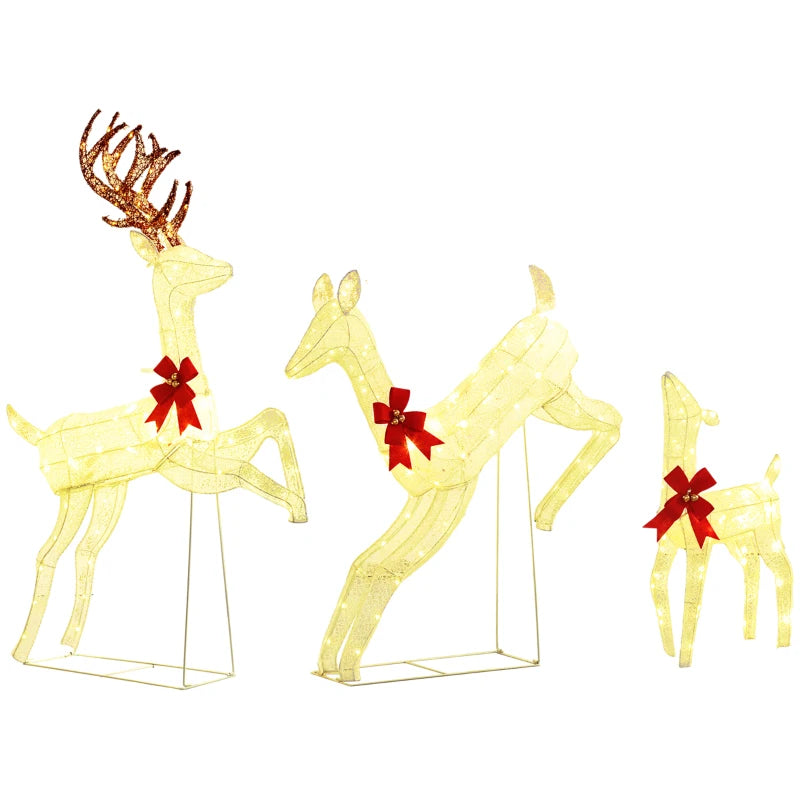 3-Piece LED Lighted Reindeer Christmas Decoration Set - Festive Holiday Outdoor Decor for Home and Garden