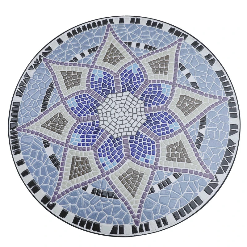 Blue and White Mosaic Garden Table - 60cm Ceramic Top