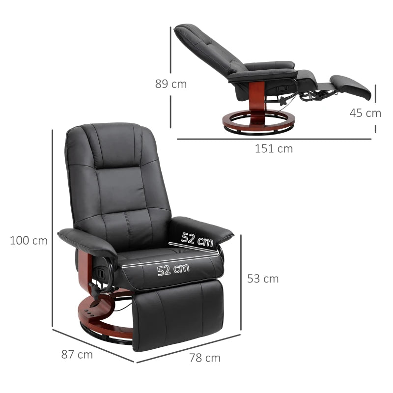 Manual Recliner Armchair with Faux Leather Upholstery and Wooden Base for Living Room or Bedroom, Black