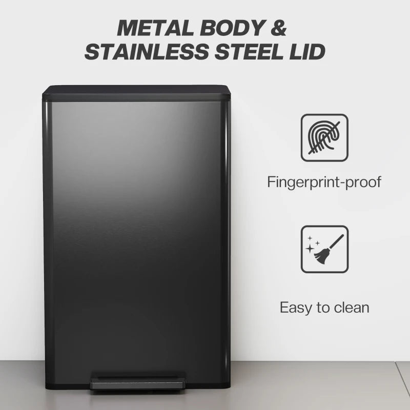 45L Pedal Kitchen Bin with Soft-Close Lid, Stay-Open Feature, Removable Inner Bucket & Odor Control - Ideal for Home & Office