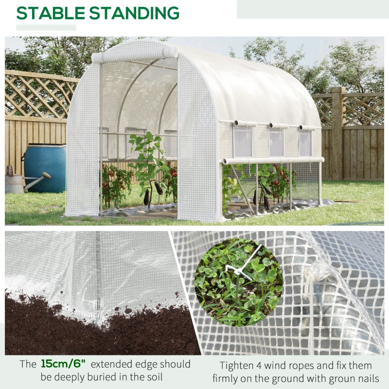 Green Walk-in Polytunnel Greenhouse with Roll-up Sidewalls, UV-resistant Cover, 3x2x2m