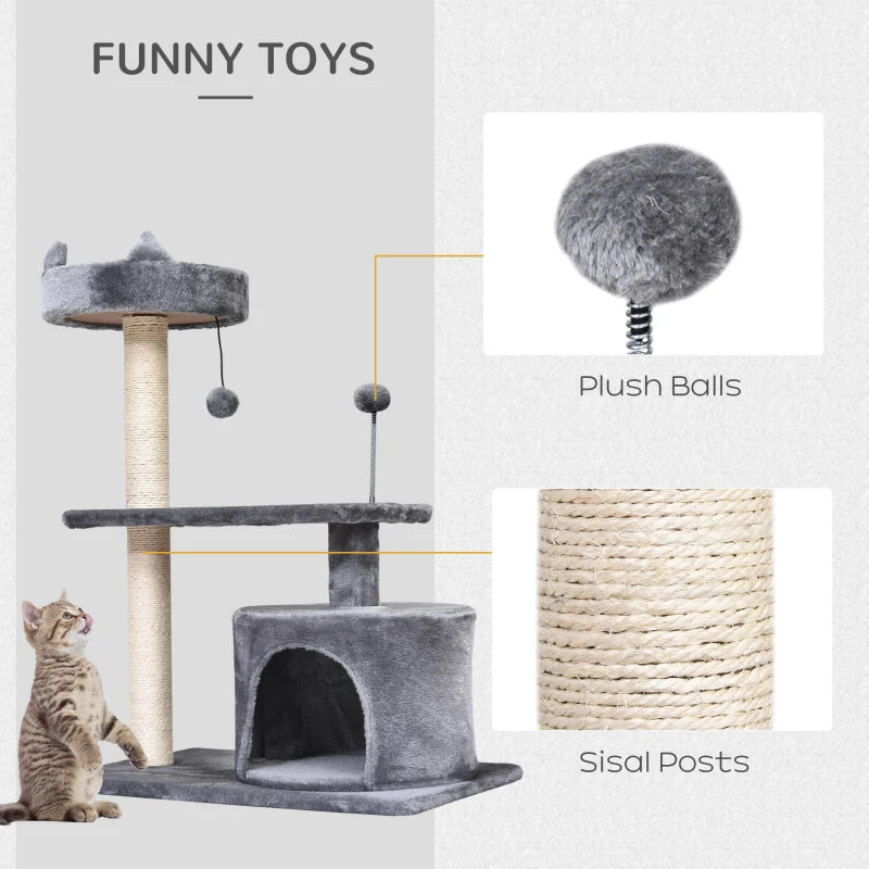 Premium Cat Tree for Indoor Cats - Scratching Post, Climbing Tower, Activity Centre, Grey, 60L x 40W x 81H cm