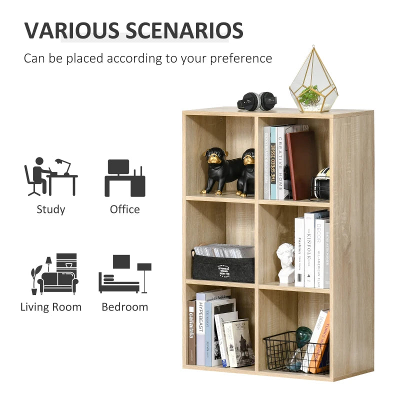 Stylish Six-Cube Bookcase in Oak Wood Effect - Modern Storage Solution for Home & Office Organization