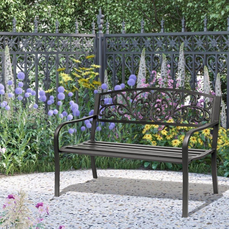 Black Steel 2-Seater Garden Bench