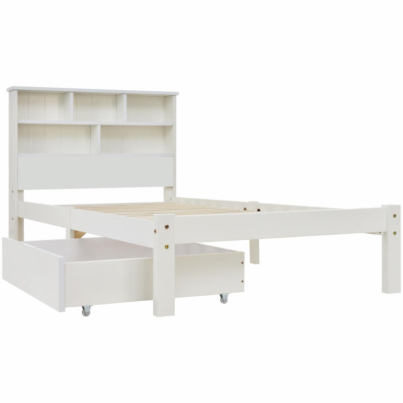 Modern 3ft Single Bed with Drawers - Stylish White Pinwood Design for Aesthetic & Practical Bedroom Storage