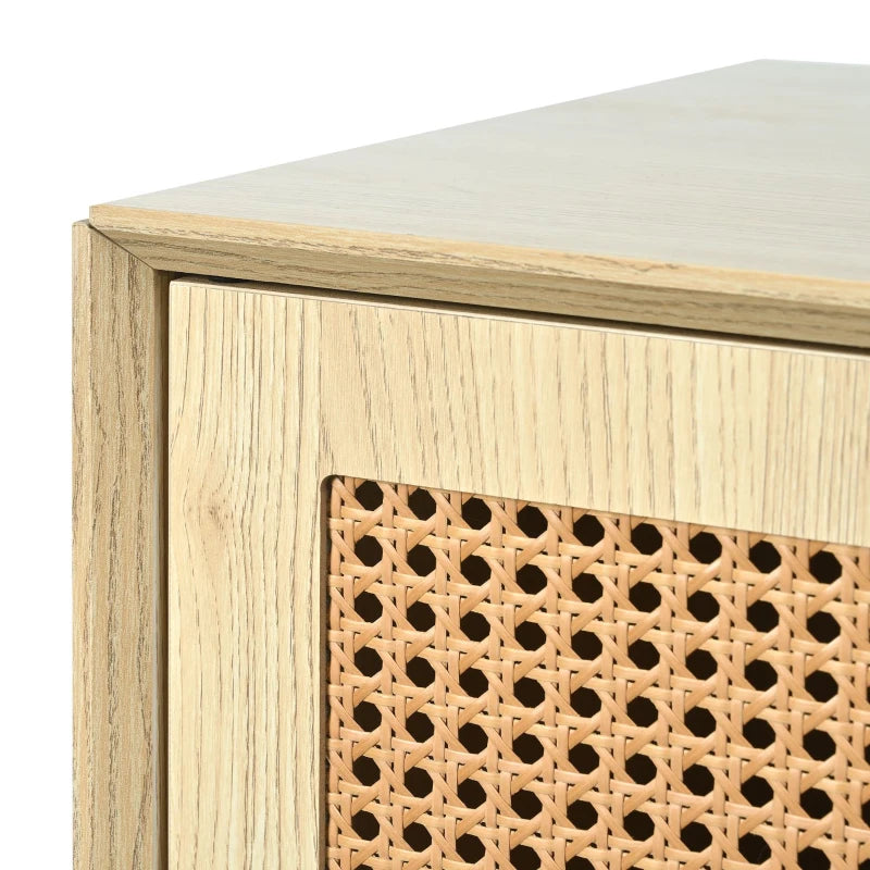 Modern Light Oak Sideboard with Woven Doors, Drawers & Unique Legs - 120L x 40W x 80H cm, Stylish Storage Solution