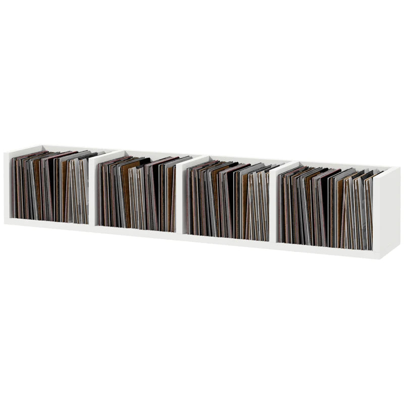 Wall Mount Media Storage Rack - 84 CD / 56 DVD/Blu-ray Organizer - 4 Cube Wooden Shelf Unit (White)