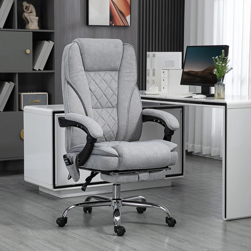 Vinsetto Heated Reclining Massage Office Chair with Adjustable Height & Footrest - Ergonomic Grey Computer Chair