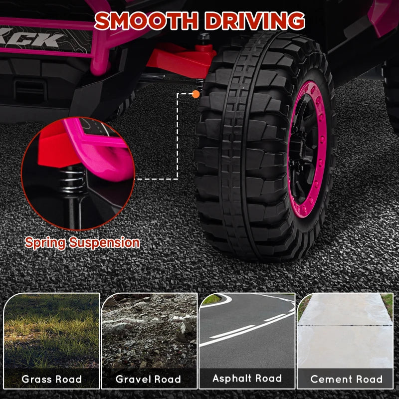 Pink 2 Seater Electric Ride On Truck with Remote Control 24V Battery Powered Car