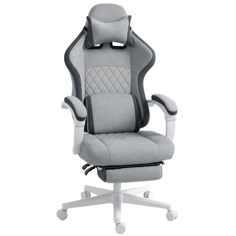 Ergonomic High Back Gaming Chair with Footrest - Velvet Recliner, Lumbar Support, Adjustable Height, 360° Swivel - Grey