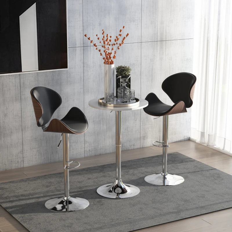 Adjustable Height Round Bistro Table 60cm - Stylish White Metal Frame Swivel Top for Kitchen & Conservatory