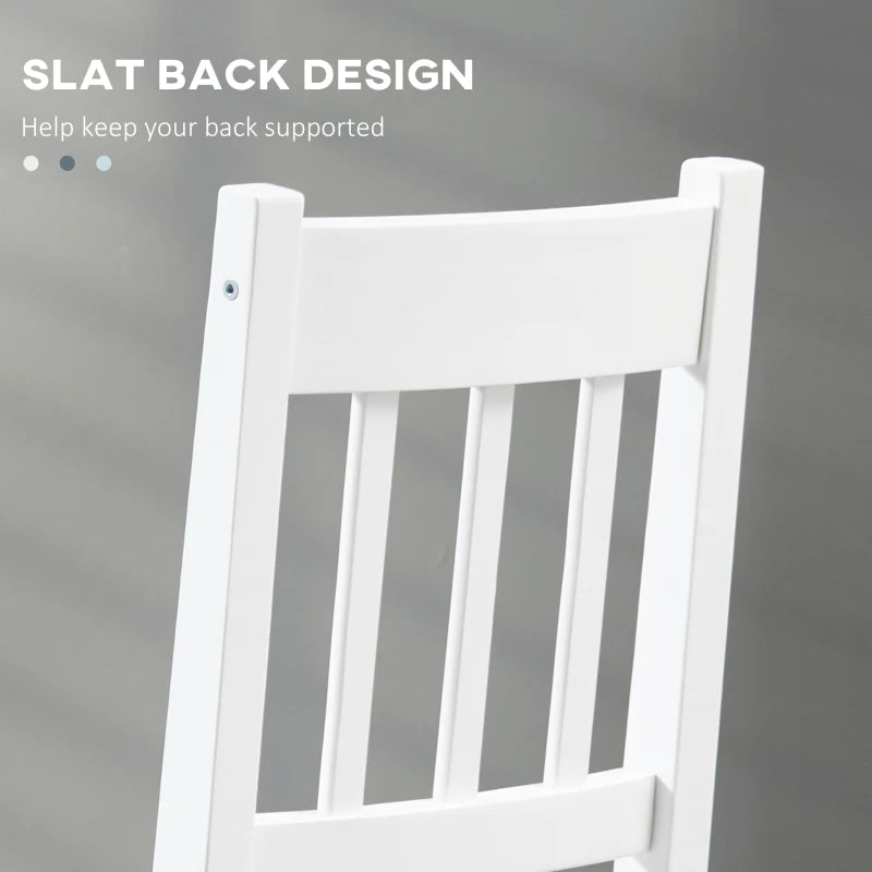 Set of 4 White Dining Chairs with Slat Back, Pine Wood Kitchen Chairs for Living Room & Dining Room