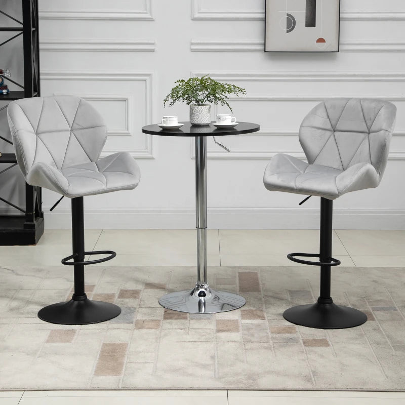 Adjustable Bar Stools Set of 2 - Armless Upholstered Swivel Counter Chairs with Back & Footrest in Light Grey