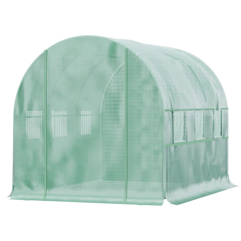 Green Walk-in Polytunnel Greenhouse with Roll-up Sidewalls, UV-resistant Cover, 3x2x2m