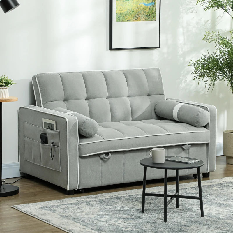 Light Grey Two-Seater Linen-Look Sofa Bed for Stylish Living Spaces