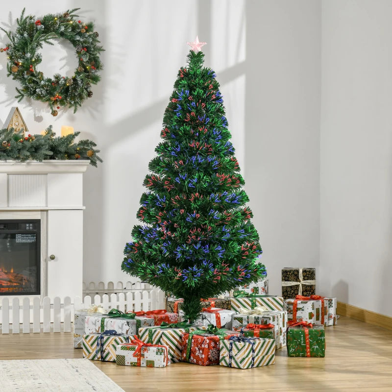 5FT Pre-Lit Fibre Optic Christmas Tree with Multi-Colour Lights & Tree Topper - Perfect Holiday Décor for Xmas
