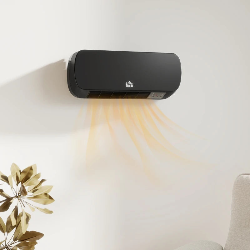 2000W Wall Mounted Ceramic Space Heater Adjustable Temperature Range 10-49°C Black Finish