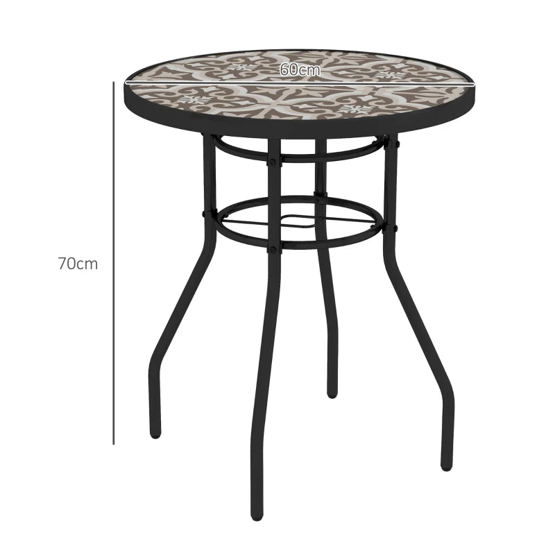 Brown Round Garden Table with Glass Printed Top - 60cm