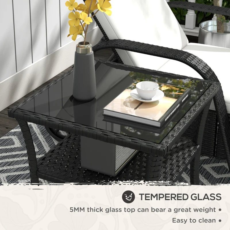 Black Two-Tier PE Rattan Square Coffee Table for Outdoor Patio and Garden